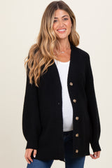 Black Knit Oversized Button Down V-Neck Maternity Cardigan