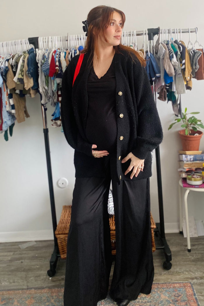 Black Knit Oversized Button Down V-Neck Maternity Cardigan