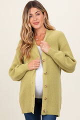 Light Olive Knit Oversized Button Down V-Neck Maternity Cardigan