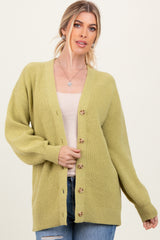 Light Olive Knit Oversized Button Down V-Neck Cardigan