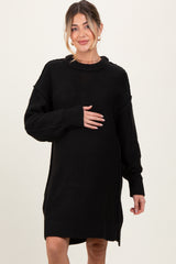 Black Exposed Seam Oversized Maternity Sweater Dress