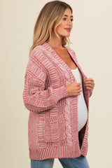 Brick Two Toned Oversized Cable Knit Maternity Cardigan