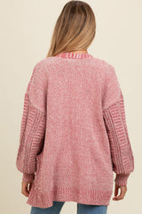 Brick Two Toned Oversized Cable Knit Maternity Cardigan