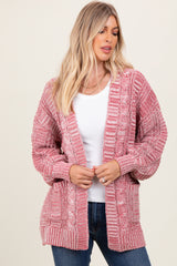 Brick Two Toned Oversized Cable Knit Cardigan