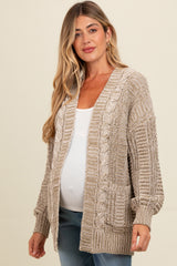 Olive Two Toned Oversized Cable Knit Maternity Cardigan