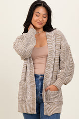 Olive Two Toned Oversized Cable Knit Maternity Cardigan