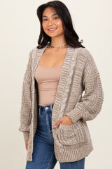 Olive Two Toned Oversized Cable Knit Cardigan