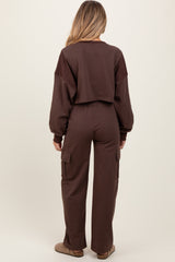 Brown Oversized Crop Sweatshirt Cargo Sweatpant Maternity Set
