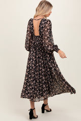 Black Floral Chiffon Twist Wrap Maxi