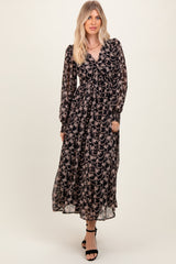 Black Floral Chiffon Twist Wrap Maxi