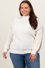 Ivory Mock Neck Colorblock Plus Sweater