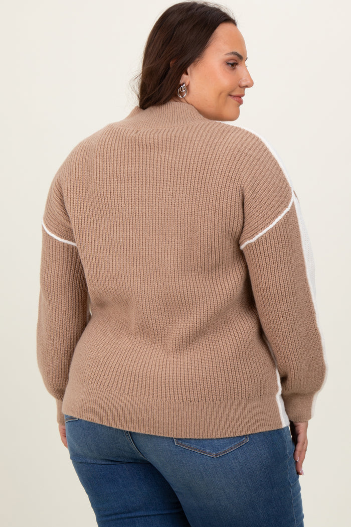 Ivory Mock Neck Colorblock Plus Sweater