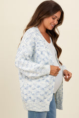 Blue Speckled Chunky Knit Oversized Maternity Cardigan