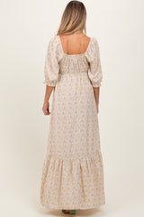 Cream Floral Sweetheart Neckline Maternity Maxi Dress