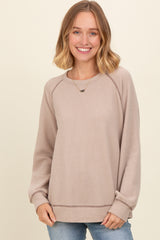 Light Taupe Crewneck Waffle Knit Maternity Pullover Top