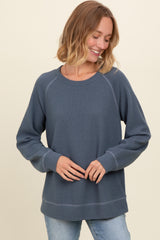 Light Navy Crewneck Waffle Knit Maternity Pullover Top