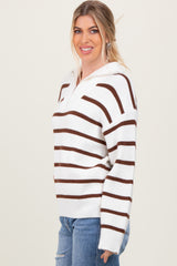 Brown Striped Knit Half Zip Sweater