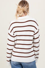 Brown Striped Knit Half Zip Sweater