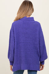 Periwinkle Chunky Waffle Knit Maternity Turtleneck Sweater