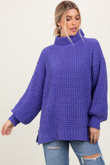 Periwinkle Chunky Waffle Knit Maternity Turtleneck Sweater