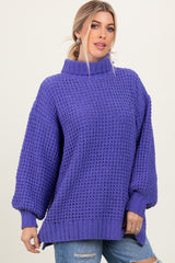 Periwinkle Chunky Waffle Knit Turtleneck Sweater