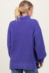 Periwinkle Chunky Waffle Knit Turtleneck Sweater