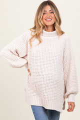 Cream Chunky Waffle Knit Maternity Turtleneck Sweater