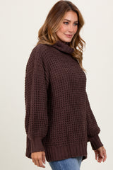 Brown Chunky Waffle Knit Turtleneck Sweater