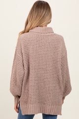 Dark Beige Chunky Waffle Knit Maternity Turtleneck Sweater