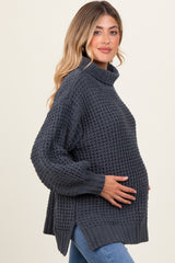 Charcoal Chunky Waffle Knit Maternity Turtleneck Sweater