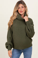 Olive Chunky Knit Turtleneck Maternity Sweater