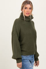 Olive Chunky Knit Turtleneck Sweater