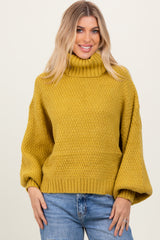 Yellow Chunky Knit Turtleneck Sweater