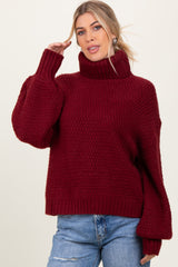 Burgundy Chunky Knit Turtleneck Sweater