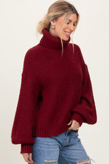 Burgundy Chunky Knit Turtleneck Sweater