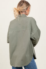 Light Olive Embroidered Snap Button Shirt Jacket