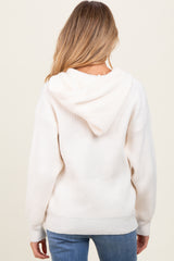 Cream Ribbed Knit Button Front Hooded Maternity Sweater