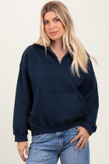 Navy Fleece Oversized Half Zip Pullover