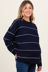 Navy Striped Drop Shoulder Maternity Sweater