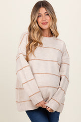 Beige Striped Drop Shoulder Maternity Sweater