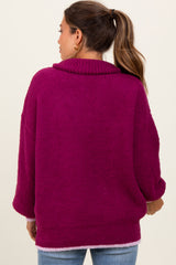 Magenta Soft Fuzzy Knit Quarter Zip Maternity Pullover Sweater