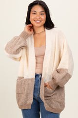 Cream Colorblock Bubble Sleeve Knit Cardigan