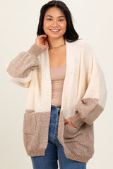 Cream Colorblock Bubble Sleeve Knit Cardigan