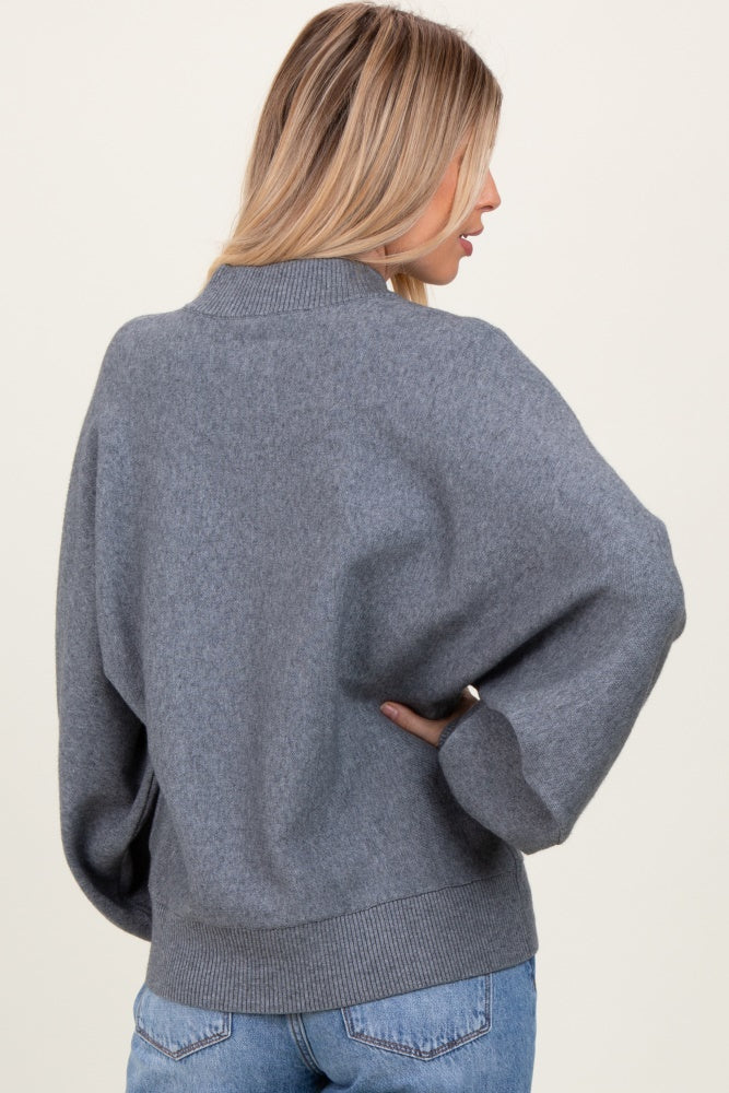 Grey Oversized Bubble Sleeve Sweater
