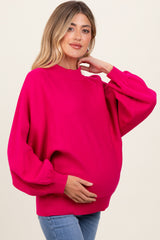 Magenta Oversized Bubble Sleeve Maternity Sweater