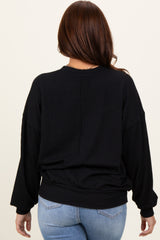 Black Oversized Ribbed Long Sleeve Sweatshirt