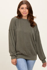 Olive Black Oversized Ribbed Long Sleeve Maternity Sweatshirt