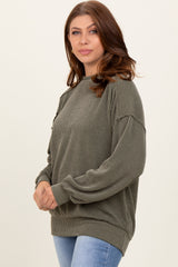 Olive Oversized Ribbed Long Sleeve Sweatshirt