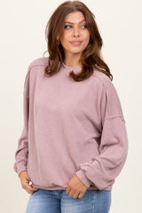 Mauve Oversized Ribbed Long Sleeve Sweatshirt