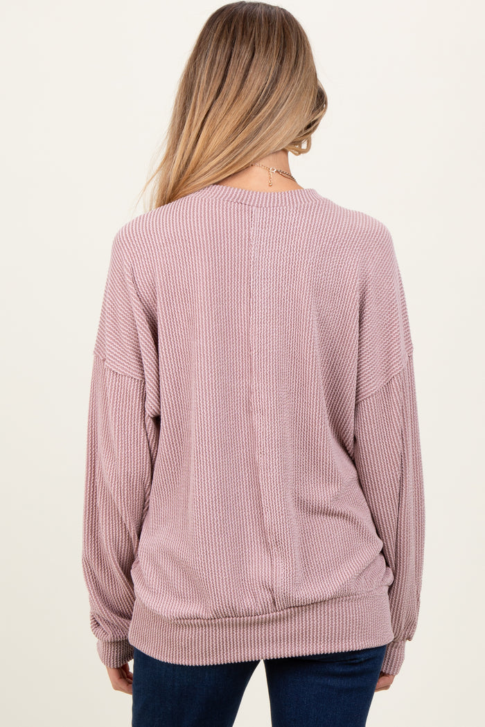 Mauve Oversized Ribbed Long Sleeve Maternity Sweatshirt